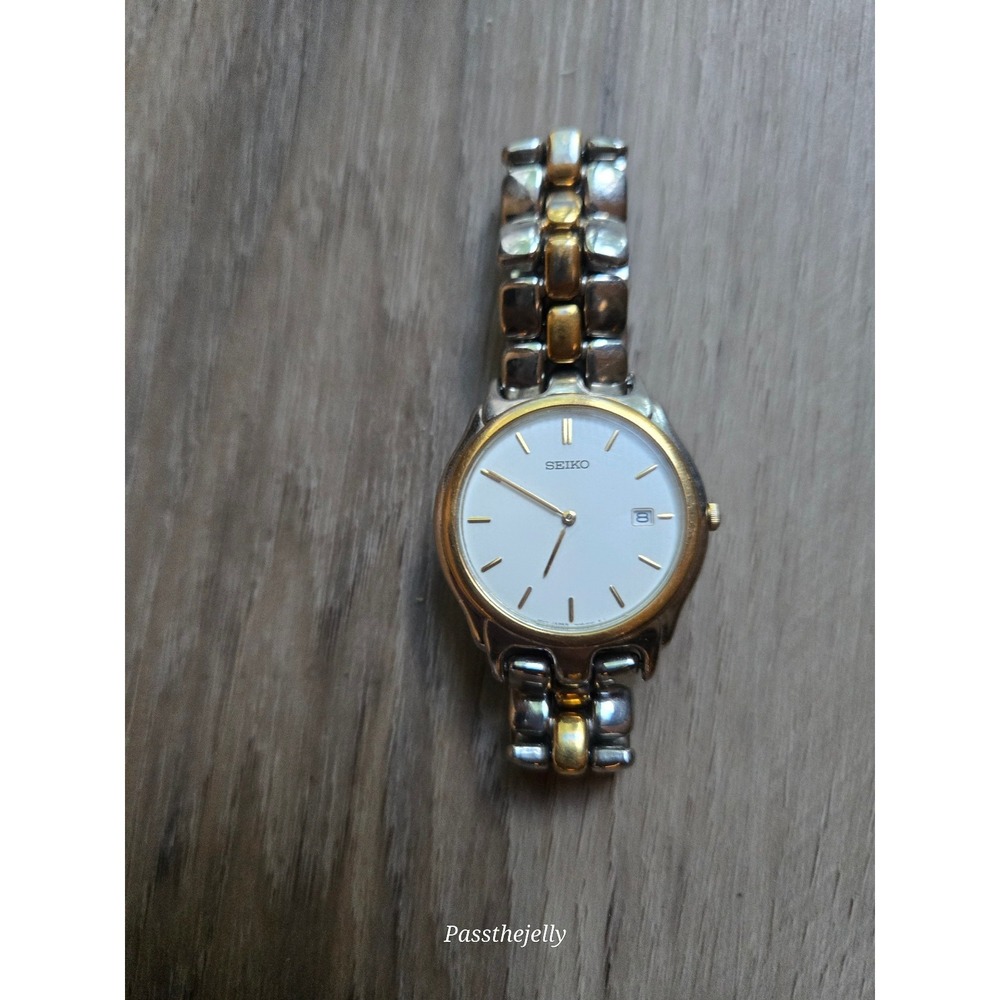 Seiko Watch Womens Two Tone Date White Dial Dress Bracelet Quiet Luxury Vintage
